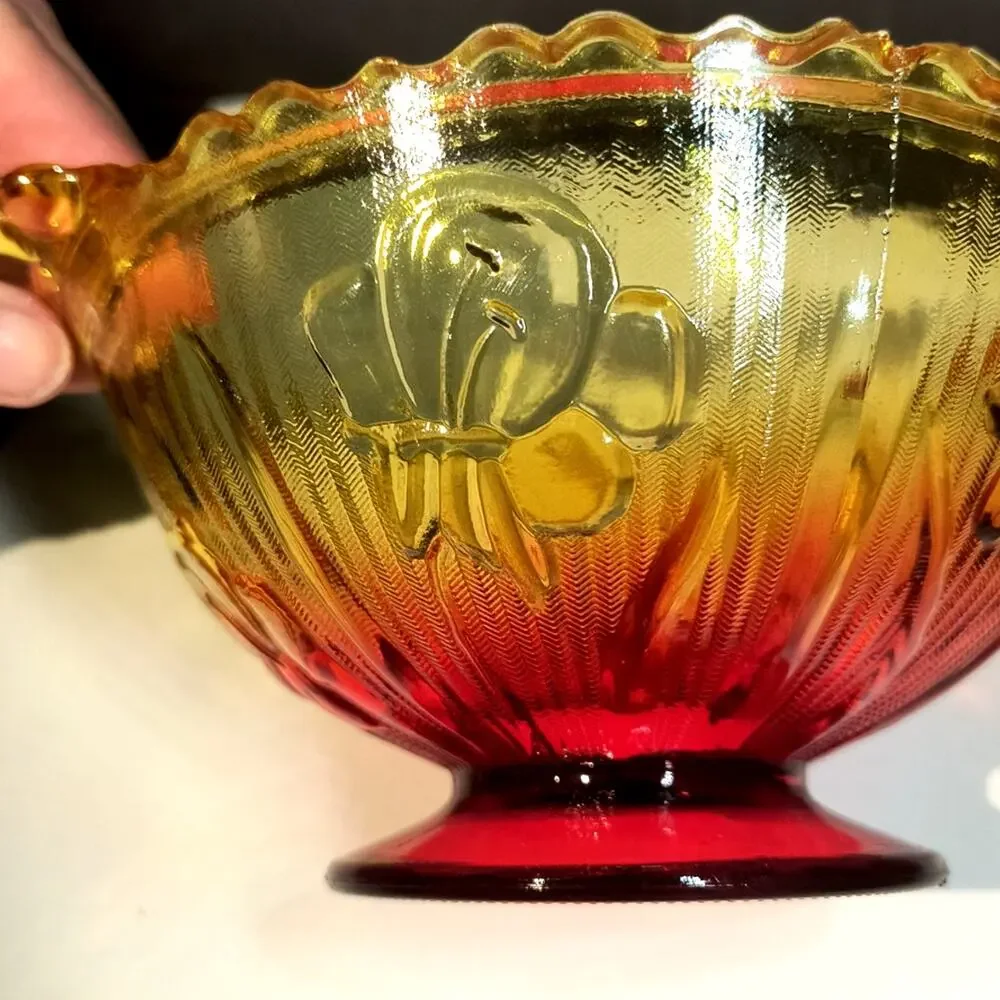 1229. Amberina Jeanette Glass Bowl UV Reactive
